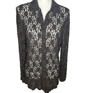 Chico's Black Beaded Lace Art-to-Wear Shirt Jacket Lux Holidays Amazing Sz 1 Med